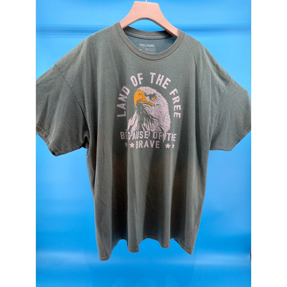 Melmarc Mens 2XL Green Eagle Graphic Tee Land of the‎ Free Because of the Brave